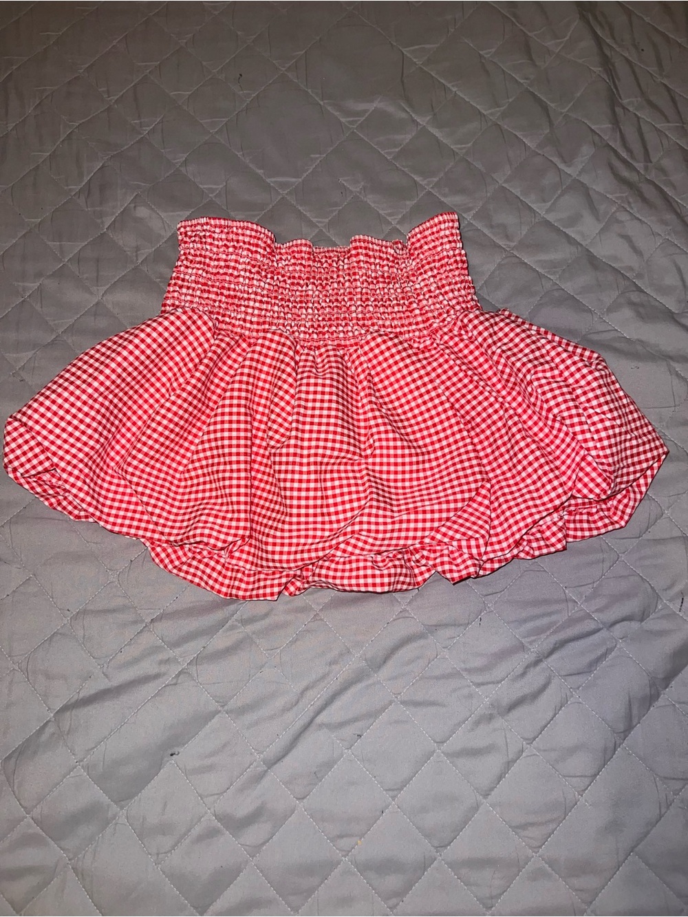 Red Gingham Smocked Waist Women's Skirt